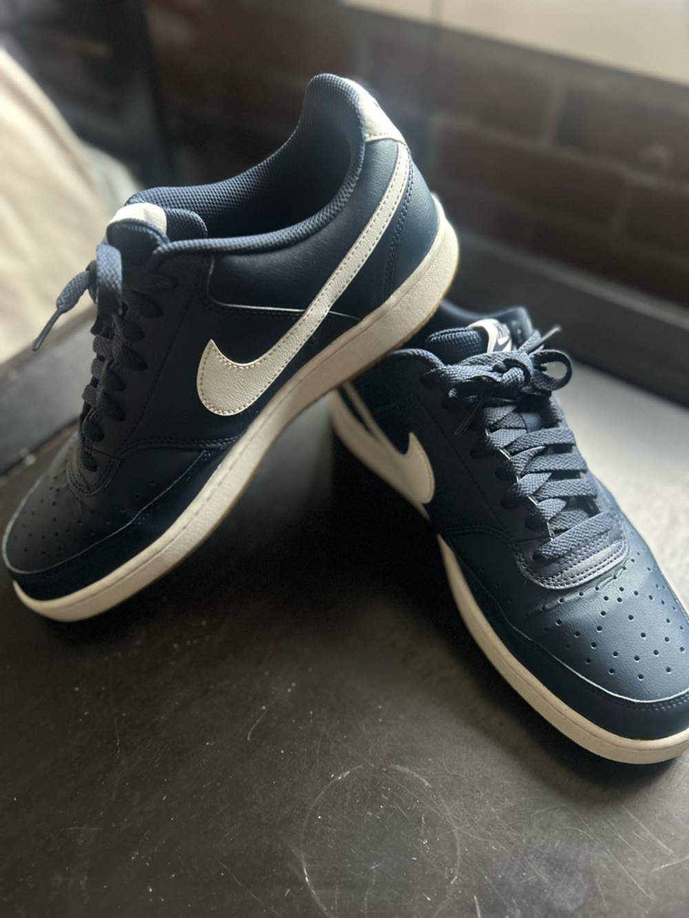 Nike Men's Navy Blue and White Court Vision Low